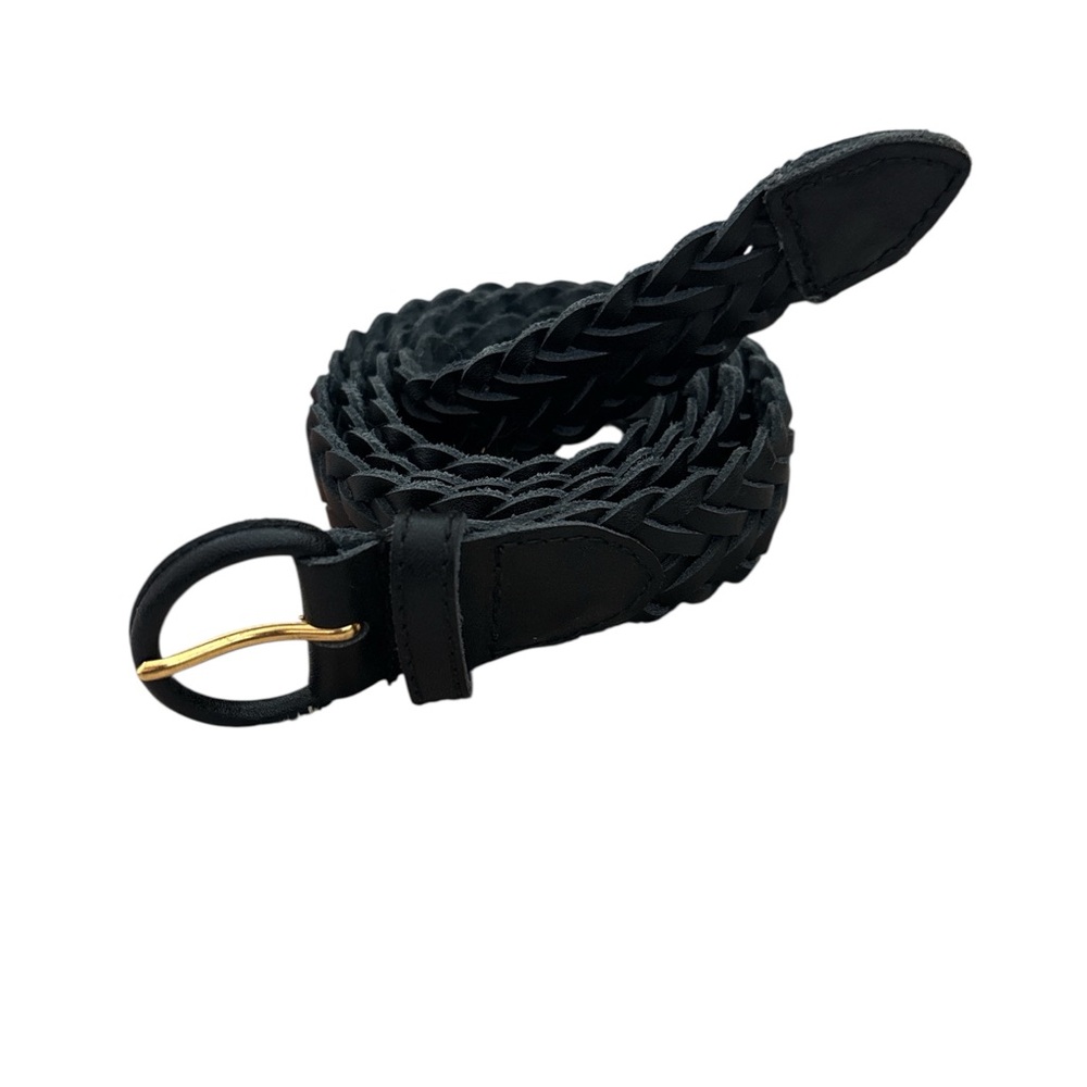 Black Braided Leather Belt with Gold Buckle Sz L
